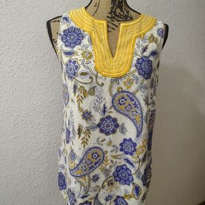 Floral Paisley Sleeveless Top - Yellow and Blue